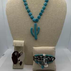 Turquoise Cactus Necklace, Bracelet & Earrings Set